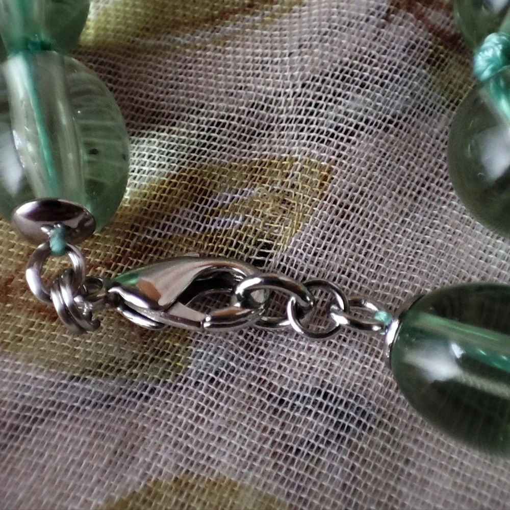 Glass Clear Green Ice Cube Square  Oval Acrylic Long Bead Necklace Cane Beads